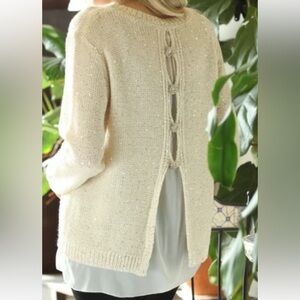 Simply Couture (XXLg) Delicate Feminine Ivory Sequined Bow Back Layered Blouse